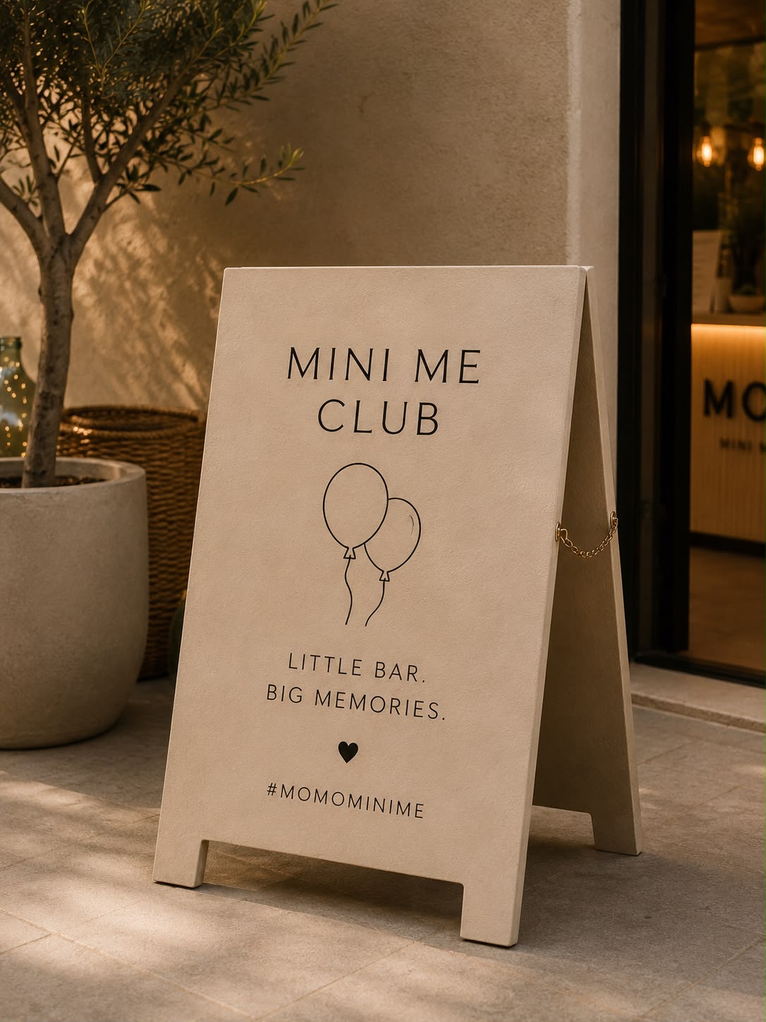 Mini Me Club sign — Little bar. Big memories.
